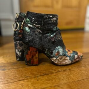Floral Velvet Chunky Heel Boots